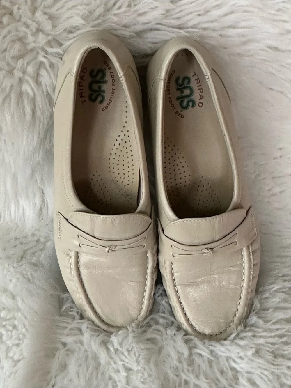 SAS Cream Leather Slip-On Moc Loafers for Women